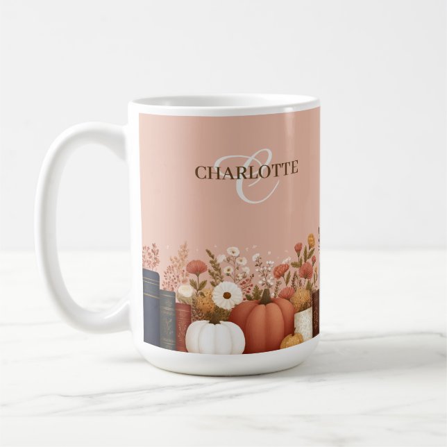 Pretty Fall Floral Bookish Keepsake Coffee Mug (Left)