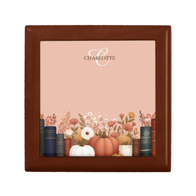 Pretty Fall Floral Bookish Keepsake Jewelry Gift Box (Front)