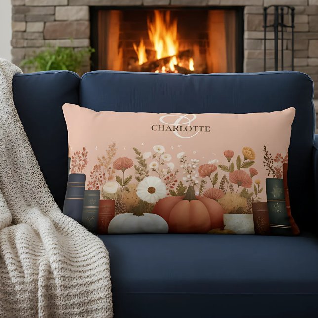 Pretty Fall Floral Bookish Lumbar Pillow (Creator Uploaded)