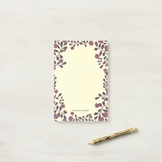 Pretty Fall Floral Frame CUSTOM NAME Notepad (On Desk)