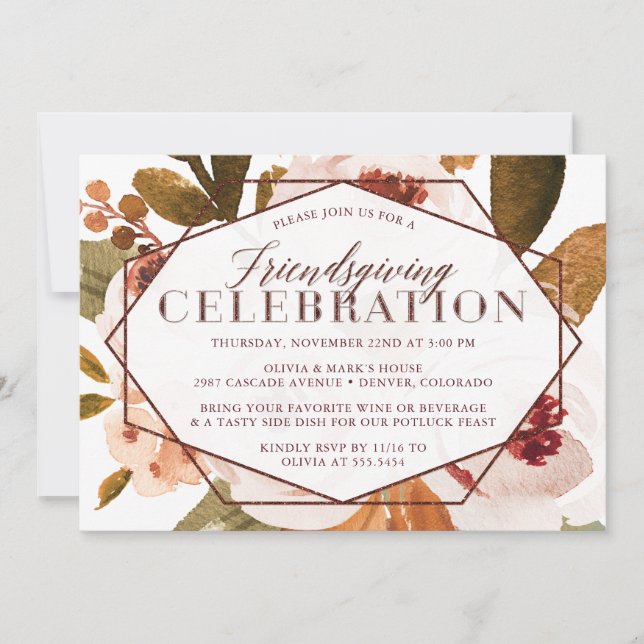 Pretty Fall Floral Friendsgiving Celebration Invitation (Front)