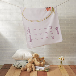 Pretty Fall Floral Pumpkin Baby Girl Milestone Baby Blanket