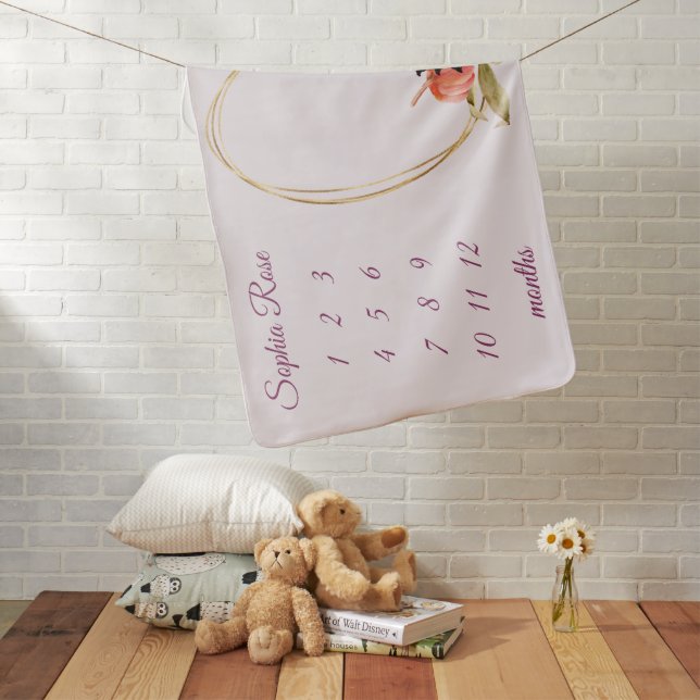 Pretty Fall Floral Pumpkin Baby Girl Milestone Blanket (In Situ)