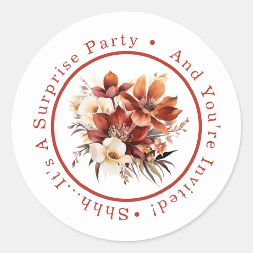 Pretty Fall Floral ShhhIts A Surprise Party Classic Round Sticker