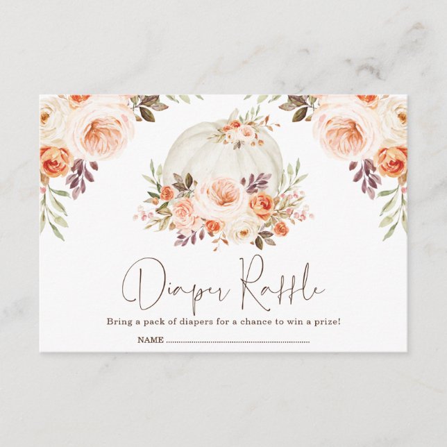 Pretty Fall Flower Pumpkin Baby Diaper Raffle Enclosure Card (Front)