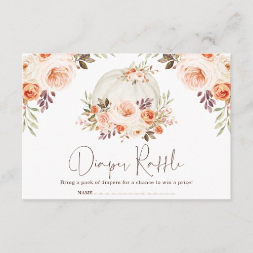 Pretty Fall Flower Pumpkin Baby Diaper Raffle Enclosure Card