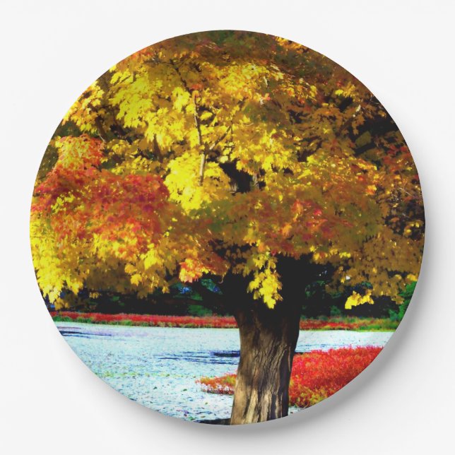 Pretty Fall Foliage Rustic Autumn Wedding Colors Paper Plates (Front)