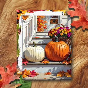 Pretty Fall Front Steps Happy Thanksgiving Postcard