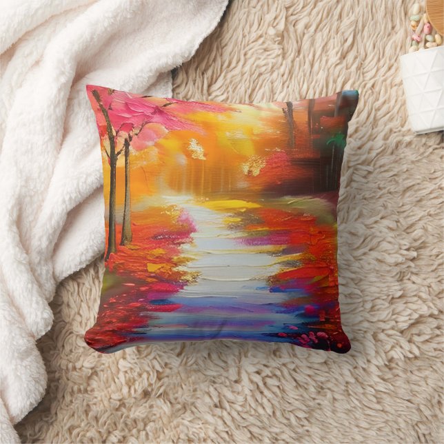  Pretty Fall Hiking Trails in Autumn Throw Pillow (Blanket)