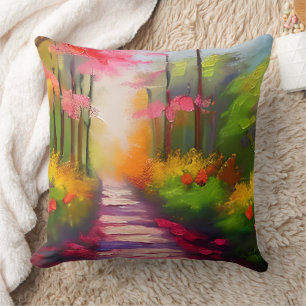 Pretty Fall Hiking Trails in Autumn Throw Pillow