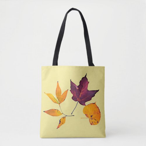 Pretty Fall Leaves Burgundy Yellow Orange White Tote Bag