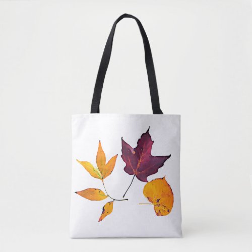 Pretty Fall Leaves Burgundy Yellow Orange White Tote Bag