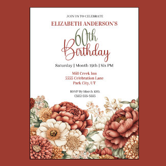 Pretty Fall Peony 60th Birthday Invitation