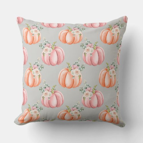 Pretty Fall Pink and Grey Pumpkin Pillow