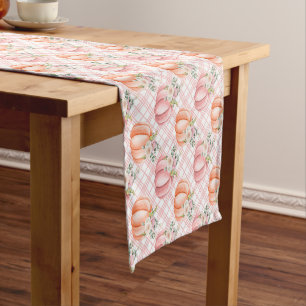 Pretty Fall Pink and Orange Watercolor Pumpkin Short Table Runner
