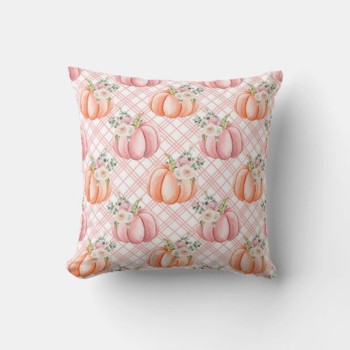 Pretty Fall Pink Watercolor Pumpkin Pillow