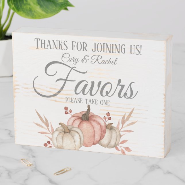 Pretty Fall Pumpkin Bouquet Favors   Wooden Box Sign (In Situ Horizontal)