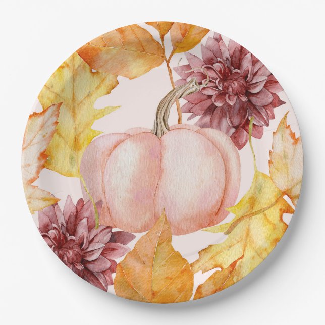 Pretty Fall Pumpkin Paper Plates (Front)