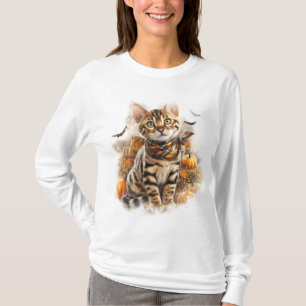 PRETTY FALL THEMED BENGAL CAT WITH PUMPKINS T-Shirt