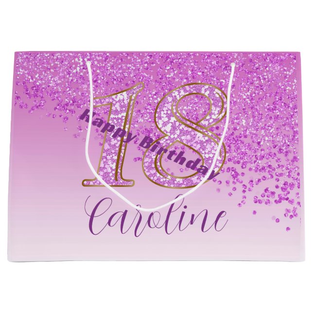Pretty Falling Pink Glitter 18th Birthday Large Gift Bag (Front)