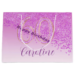 Pretty Falling Pink Glitter 60th Birthday Large Gift Bag