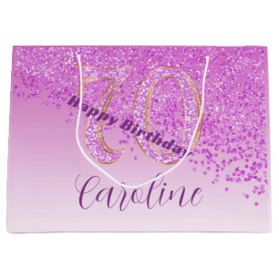 Pretty Falling Pink Glitter 70th Birthday Large Gift Bag