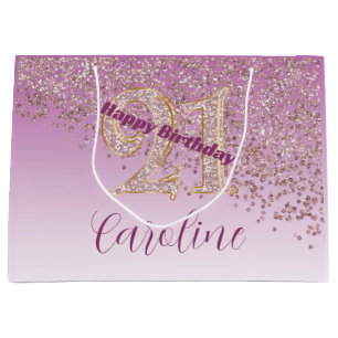Pretty Falling Rose Gold Glitter 21st Birthday Large Gift Bag