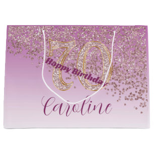 Pretty Falling Rose Gold Glitter 70th Birthday Large Gift Bag