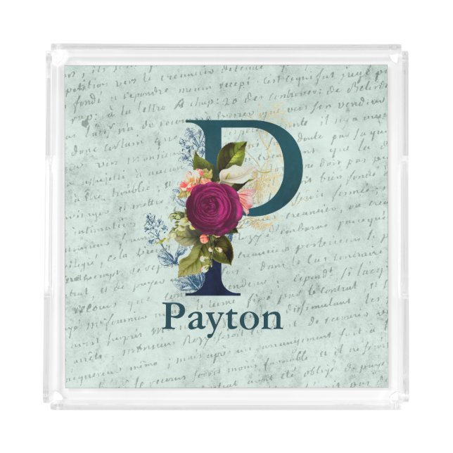 Pretty Fancy Floral Monogram Letter P   Acrylic Tray (Front)