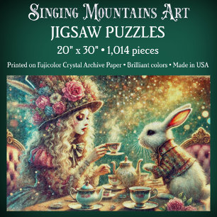 Pretty Fantasy Alice and Rabbit Tea Party Jigsaw Puzzle