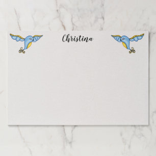 Pretty Fantasy blue and Yellow Birds Scroll Tails Paper Pad