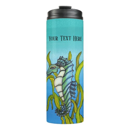 Pretty Fantasy Blue Green Seahorse in Seaweed Thermal Tumbler