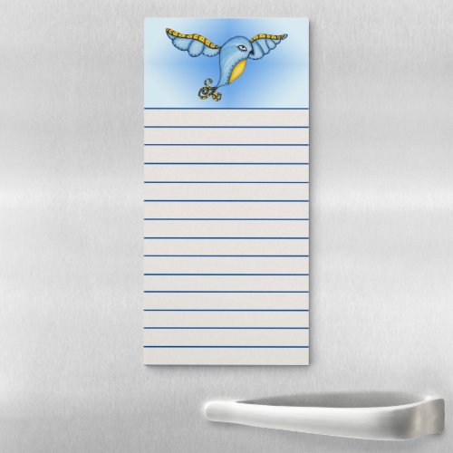 Pretty Fantasy Bluebird Spread Wings Yellow Accent Magnetic Notepad