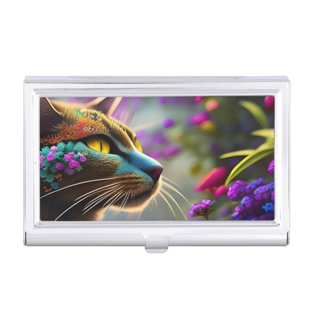 Pretty fantasy flower Cat  Business Card Case (Front)