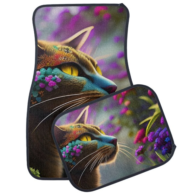 Pretty fantasy flower Cat close up Car Floor Mat (Set)