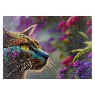 Pretty Fantasy Flower Cat Cutting Board