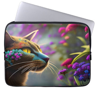 Pretty Fantasy Flower Cat  Laptop Sleeve