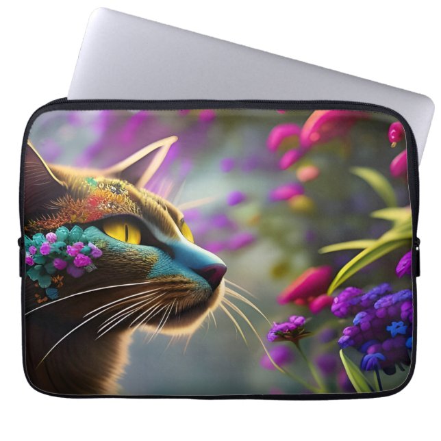 Pretty Fantasy Flower Cat  Laptop Sleeve (Front)