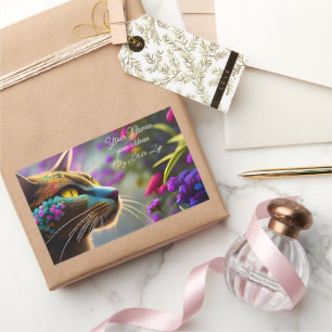 Pretty fantasy flower Cat Name & Address Rectangular Sticker