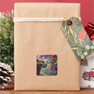 Pretty fantasy flower Cat Name & Address Square Sticker