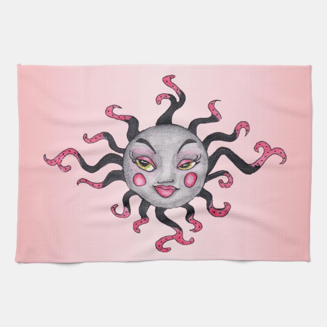 Pretty Fantasy Lady Sun Gray Face Pink Lips Cheeks Towel (Horizontal)