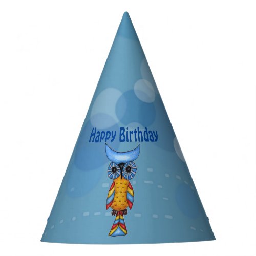 Pretty Fantasy Owl Blue Head Eyes Colorful Feather Party Hat