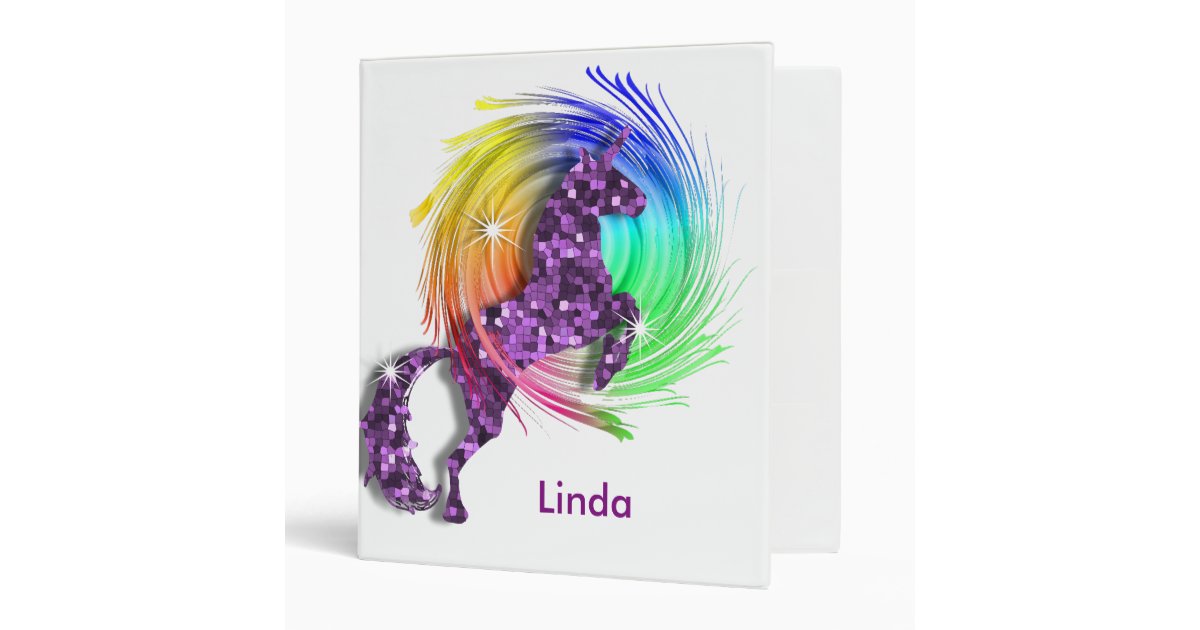 Pretty Fantasy Rainbow Unicorn Personalized 3 Ring Binder