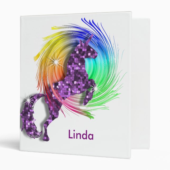 Pretty Fantasy Rainbow Unicorn Personalized 3 Ring Binder (Front/Inside)