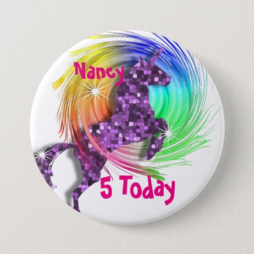 Pretty Fantasy Rainbow Unicorn Personalized Age Button