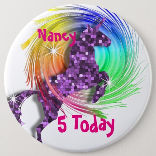 Pretty Fantasy Rainbow Unicorn Personalized Age Pinback Button