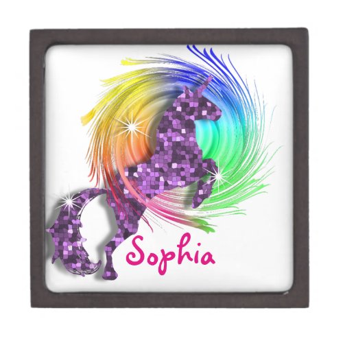 Pretty Fantasy Rainbow Unicorn Personalized Jewelry Box