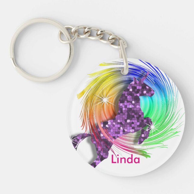 Pretty Fantasy Rainbow Unicorn Personalized Keychain (Front)