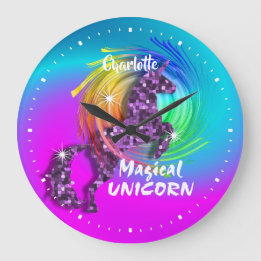 Pretty Fantasy Rainbow Unicorn Personalized Large Clock