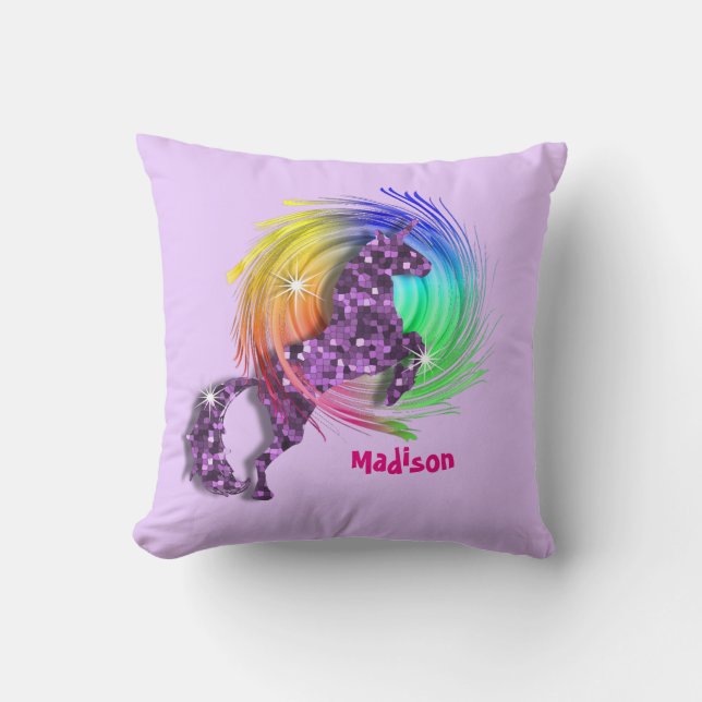 Pretty Fantasy Rainbow Unicorn Personalized Throw Pillow (Front)